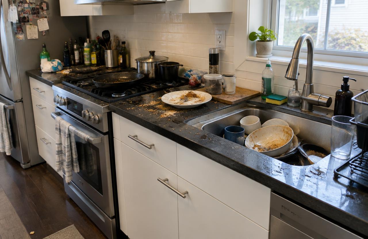 Kitchen before cleaning